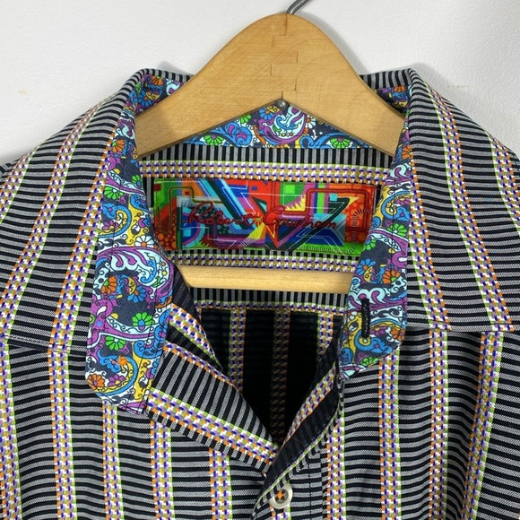 Robert Graham Men's Striped Shirt with Floral Accents size XL - Picture 3 of 10